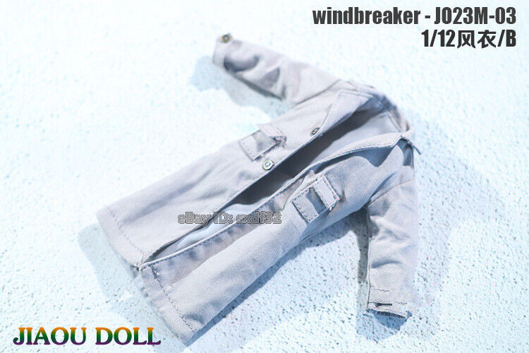 1:12 Long Windbreaker Gray Coat Male Clothes Model For 6