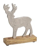 Hirsch Figur Metall Auf Sockel Aus Mangoholz 18X22X5 Cm Weihnachtsdekoration