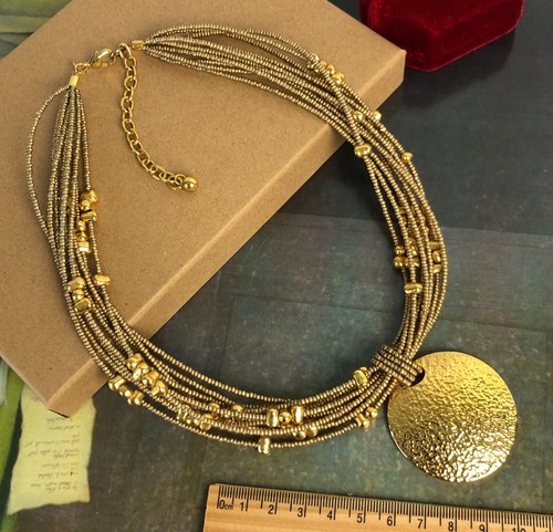 JOAN RIVERS Multi Strang Station Perle gehämmert goldfarben Amulett Anhänger Halskette - Bild 16 von 16
