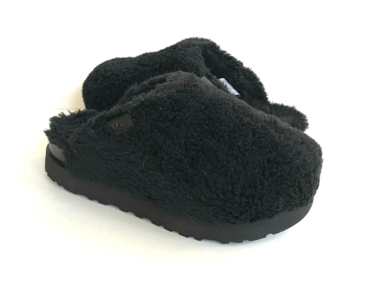 SANDALI UGG FUZZ SUGAR NERI SLIDE SLIP ON PELLICCIA SINTETICA US 12 EU 43 UK 10