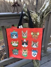 TJ MAXX~Cats Scarf Hat Winter Kitties Xmas Holiday Reusable Shopping Bag~EcoTote