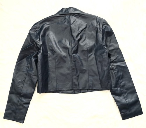 NEU ZARA DAMEN MARINEBLAU GESCHNITTEN KUNSTLEDERJACKE GRÖSSE XS - Bild 11 von 11
