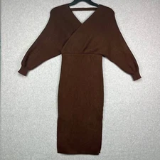 Brown Ribbed Wrap Sweater Dress Women’s M Long Sleeve Bodycon Fashion Nova