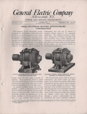 1914 GENERAL ELECTRIC COMPANY SCHENECTEDY NY POWER & MINING DEPT ELECTRIC MOTOR