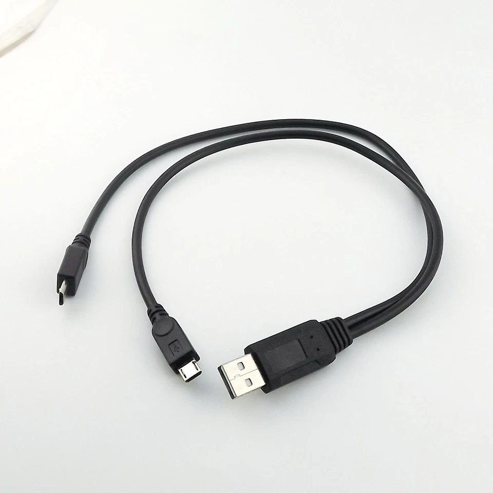 USB 2.0 A Male Plug to Dual Micro USB Male Y Splitter Data Charge Adapter Cable - Image 2 of 4