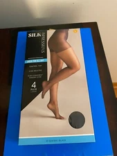 NEW SIZE LARGE SILK IMPRESSIONS SHEER SUPPORT 20D BLACK HIGH WAISTED 4PK
