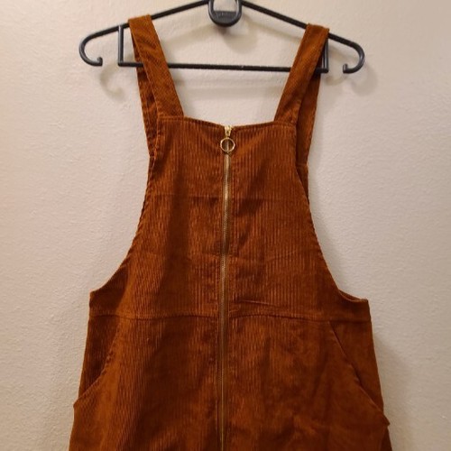 Womens Jumper Tank Dress Pullover Zip Front Rust Corduroy Sz Small Front Pockets - Picture 2 of 7