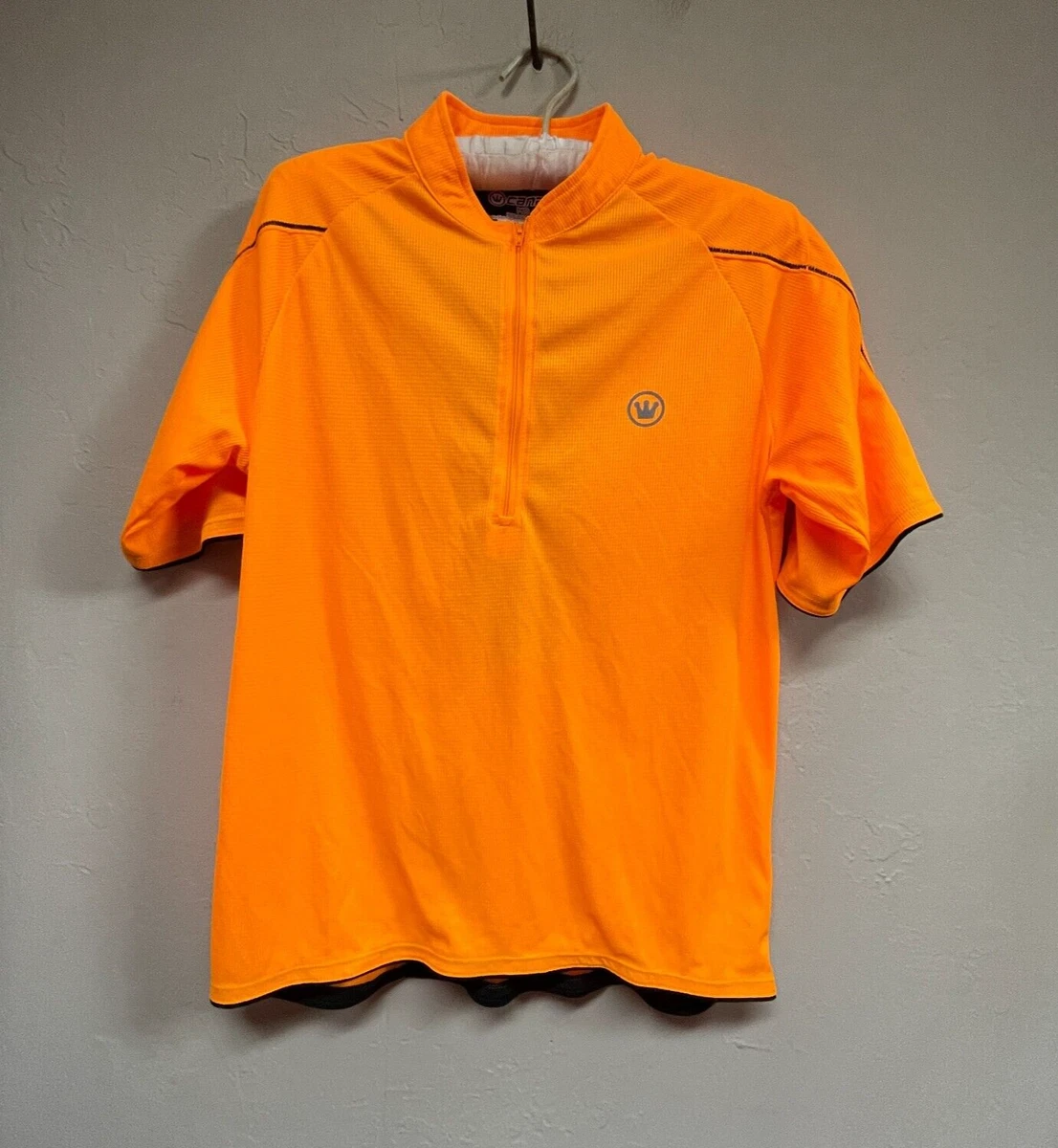 Canari Cycling 1 4 Zip Jersey Shirt Size Medium Short Sleeve Back Pockets Orange
