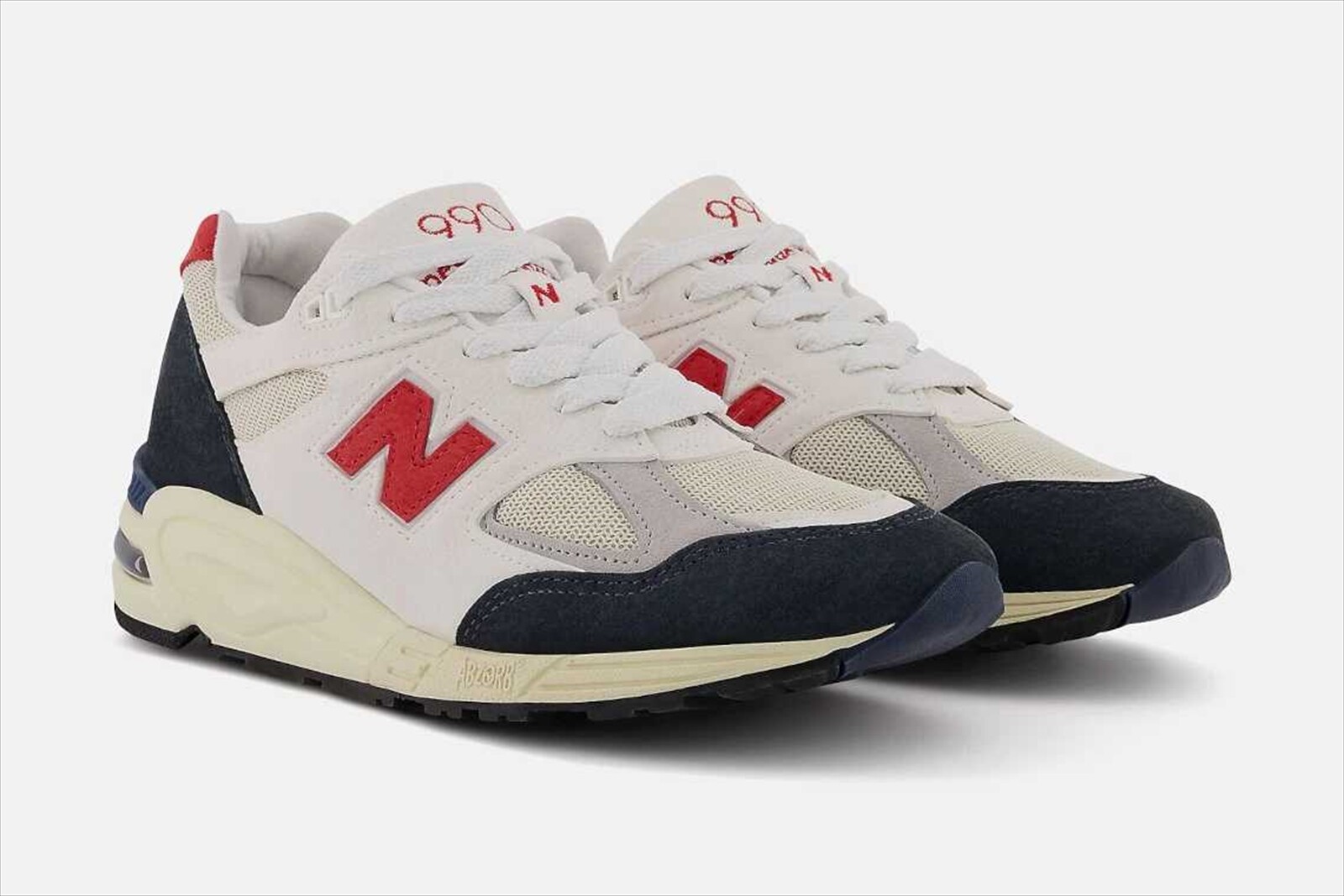 new balance m990v2 by teddy santis white navy red