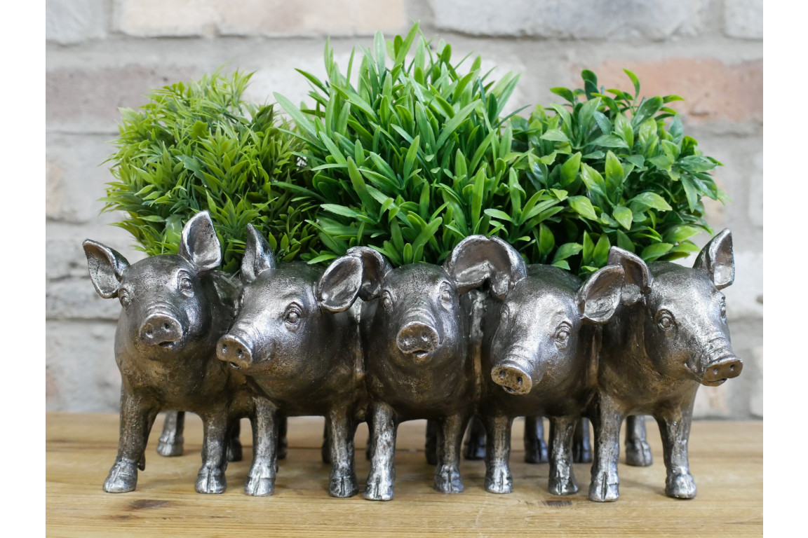 Silver Pig Plant Pot Planter Farm Animal Flower Pot Farmyard Ornament Garden D