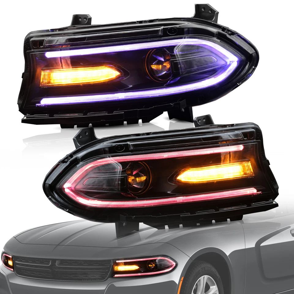 2xVLAND LED DRL RGB Proyector Halo Faros Para Dodge Charger SRT GT 2015-2021 Foto 3 de 4