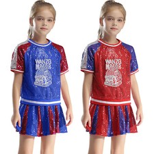 Kids Girl Costume Cheerleader Outfits Dancing Uniform Shiny Fancy Dress Team