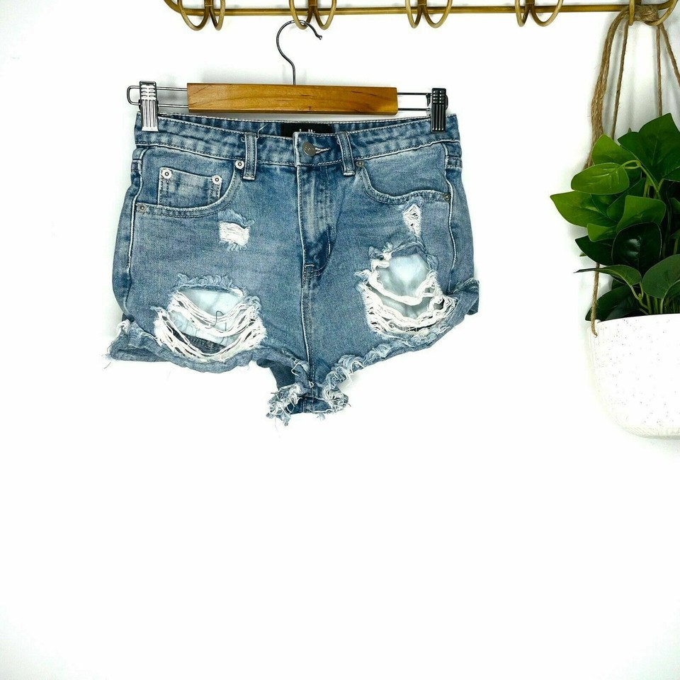 Dotti Distressed High Waist Denim Shorts - Size 8 (also suit S, 6, XS)