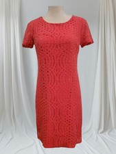 J. Crew Coral Eyelet Dress Size 00 Short Sleeve Fully Lined Knee Length A-Line