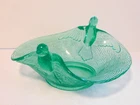 Uranium Glass Green Depression Bowl with Bird Handles
