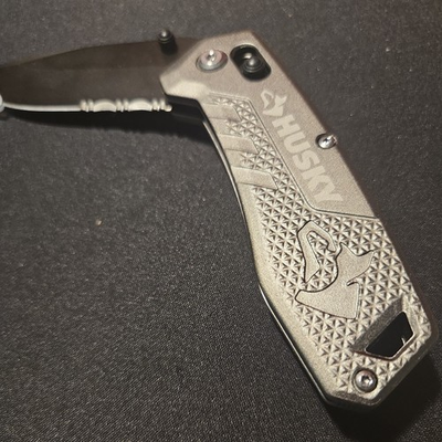 #ad Husky Rapid Lock Folding Sporting Knife Drop Point Serrated SS Blade Alum $20.00