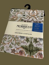 NIP Morris  C Fabric Shower Curtain 72 x 72 Soft Cotton Beige Strawberry Thift