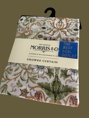 NIP Morris & C Fabric Shower Curtain 72 x 72 Soft Cotton Beige Strawberry Thift