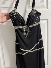 JK Designs Black Beaded Rhinestone Halter Gown Dress Size 14 Long Formal