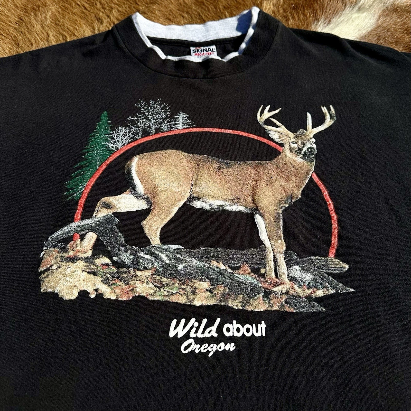 Vintage 80s 90s Deer Hunting Oregon T Shirt USA Nature Animal Mountains XL Boxy