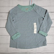 Cat  Jack Double-Knit Long Sleeve Shirt Size Medium 7/8 Ocean Green Stripes
