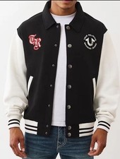True Religion Collared Patch Fleece Varsity Jacket Men  s Size Medium