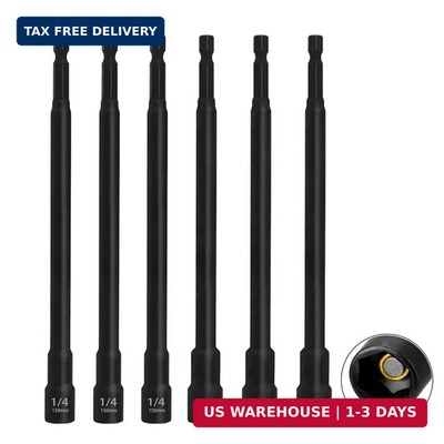 6PCS 6-in Nut Driver Set SAE 1/4'' + 5/16'' Impact Power Nut Driver Drill Bit | Se
