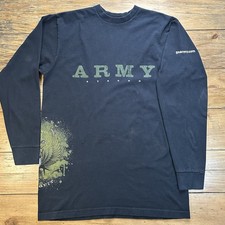 Y2K Go Army Strong Never Quit Long Sleeve Shirt Large Black USA Made Grunge