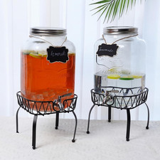 2 Pack 2 Gallon Glass Drink Dispenser with Stand  Chalkboard
