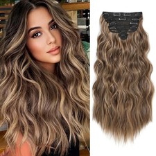 Clip in Hair Extensions for Women, 6PCS Long Wavy Curly Clip on Hair Extensions