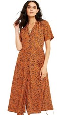 Urban Outfitters UO Orange Purple Blue Floral Mila Midi Button Shirt Dress Large