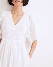 MADEWELL White Swiss Dot Midi Dress Romantic Tiered Puff Sleeve