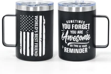 AGH 16oz Stainless Steel Insulated Coffee Mug with Handle, Double 16OZ, Black 