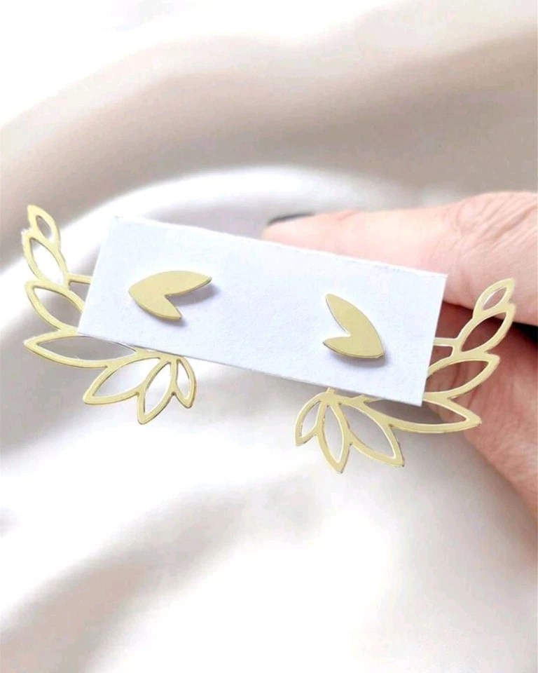 Gold Ear Jacket Earrings 14k Leaf Heart Jewelry Birthday Gifts For Women - Image 3 of 3