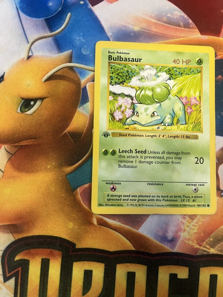 Pokemon TCG Base Set Bulbasaur 1st Edition Shadowless 44/102 MP/HP - Image 3 of 4