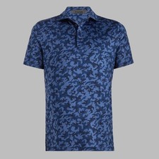 G/Fore Men's Mapped Icon Camo Tech Jersey Modern Spread Collar Polo: Twilight