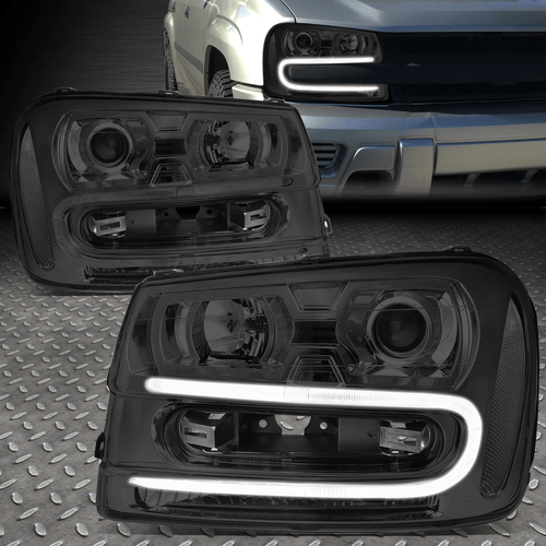 [LED DRL]FOR 2002-2009 CHEVY TRAILBLAZER PAIR PROJECTOR HEADLIGHT SMOKED/CLEAR - Picture 1 of 8