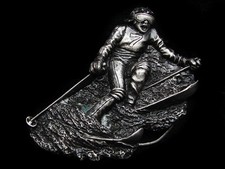 MI03158 NOS VINTAGE 1980 CUT-OUT  DOWNHILL SKIIER  SPORTS BELT BUCKLE