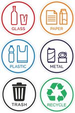 6 Pack Eco-Friendly 6" Trash  Recycle Sign Stickers - Waterproof  UV Safe
