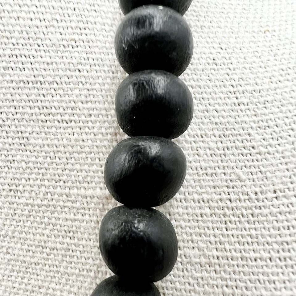 鲍鱼壳镶嵌花朵项链吊坠黑色木珠金色 22 英寸 — 第 4/4 张图片