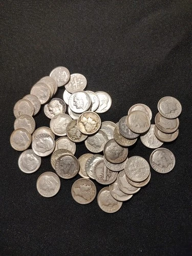 50 Silver Dimes Mercury And Roosevelt