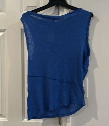 NWT We The Free Blue Asymmetrical Linen Blend Tank Top Blue Women’s XL - Picture 2 of 5