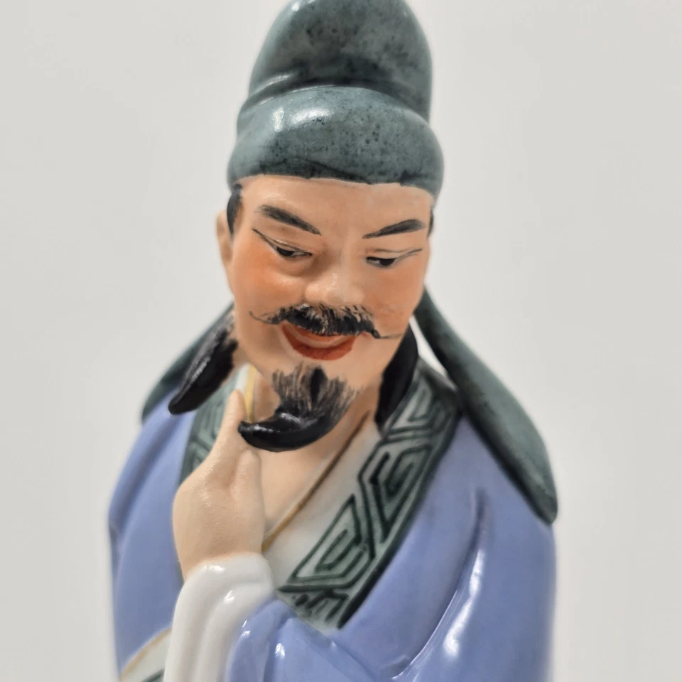 Boneco de porcelana chinês esmalte Sancai homem, criança e ganso antigo c 1900s - Imagem 3 de 4