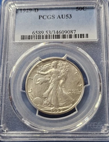 1929 D Walking Liberty Half Dollar, PCGS AU 53
