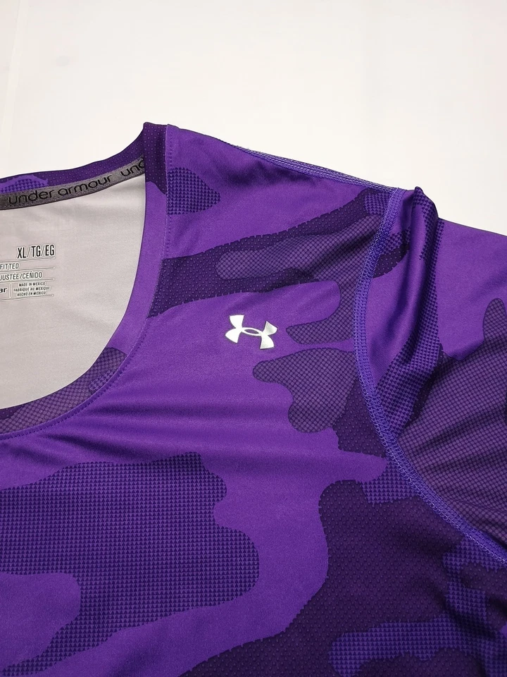 Womens Fitted XL Under Armour Purple Camo Short Sleeve T Shirt - Image 3 of 4