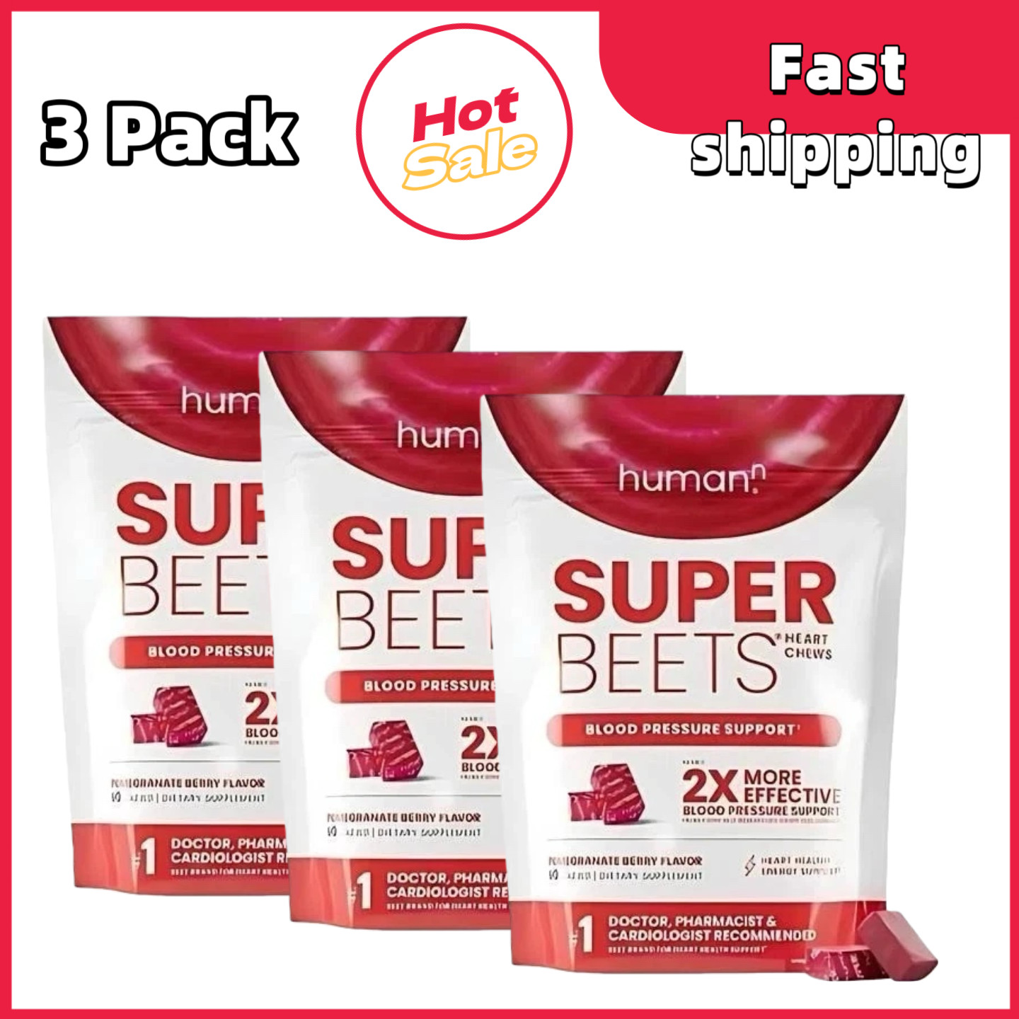 3Pack Human-N Super Beets / 60 count Pomegranate Chews for Heart Health