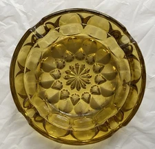 Vintage Heavy 6” Amber Glass 4 Well Ashtray Teardrop Pattern 
