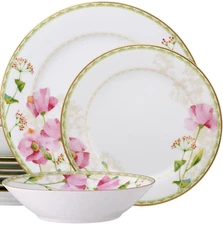 Noritake Poppy Place 12-Piece Gold Banded Porcelain Dinnerware Set Service for 4