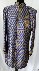 Men's Sherwani Indo Western Indian Wedding Formal Navy/Gold Size 44