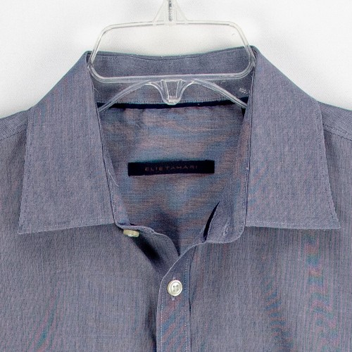 Elie Tahari Men's Long Sleeve Button Up Oxford Cuffs Blue Gray Cotton Size 16.5 - Picture 2 of 12